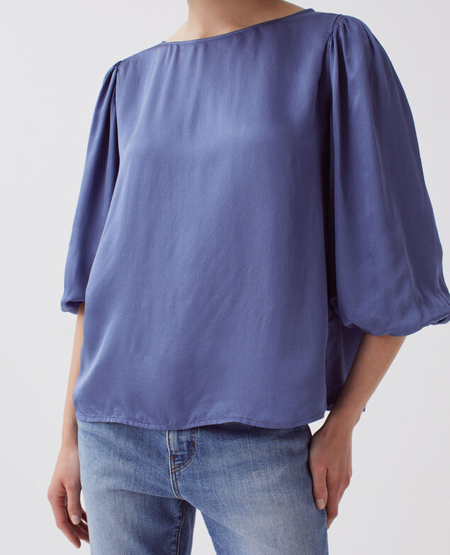 Floaty 3/4-length sleeve blouse I640 gray blue