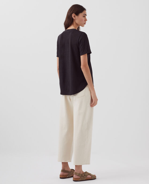 SARAH - Linen V-neck t-shirt H091 black beauty