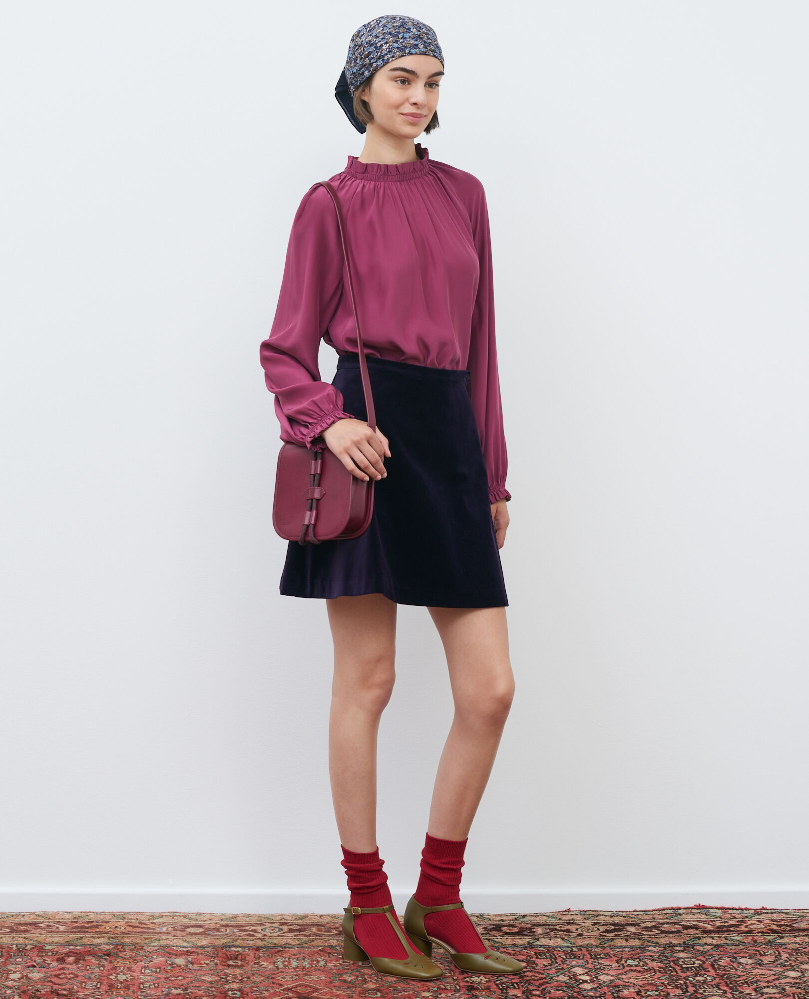 Velvet flippy mini skirt Purple Pair