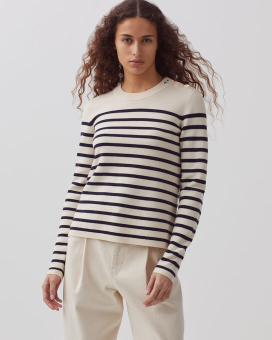 MADDY - Striped merino wool jumper 8842 01 OFFWHITE