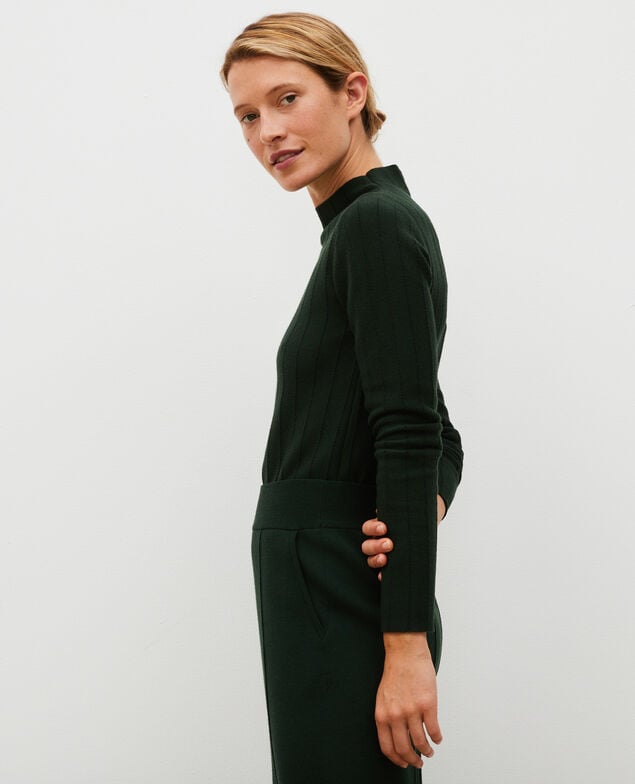 Merino wool funnel neck jumper Military black jacquard
