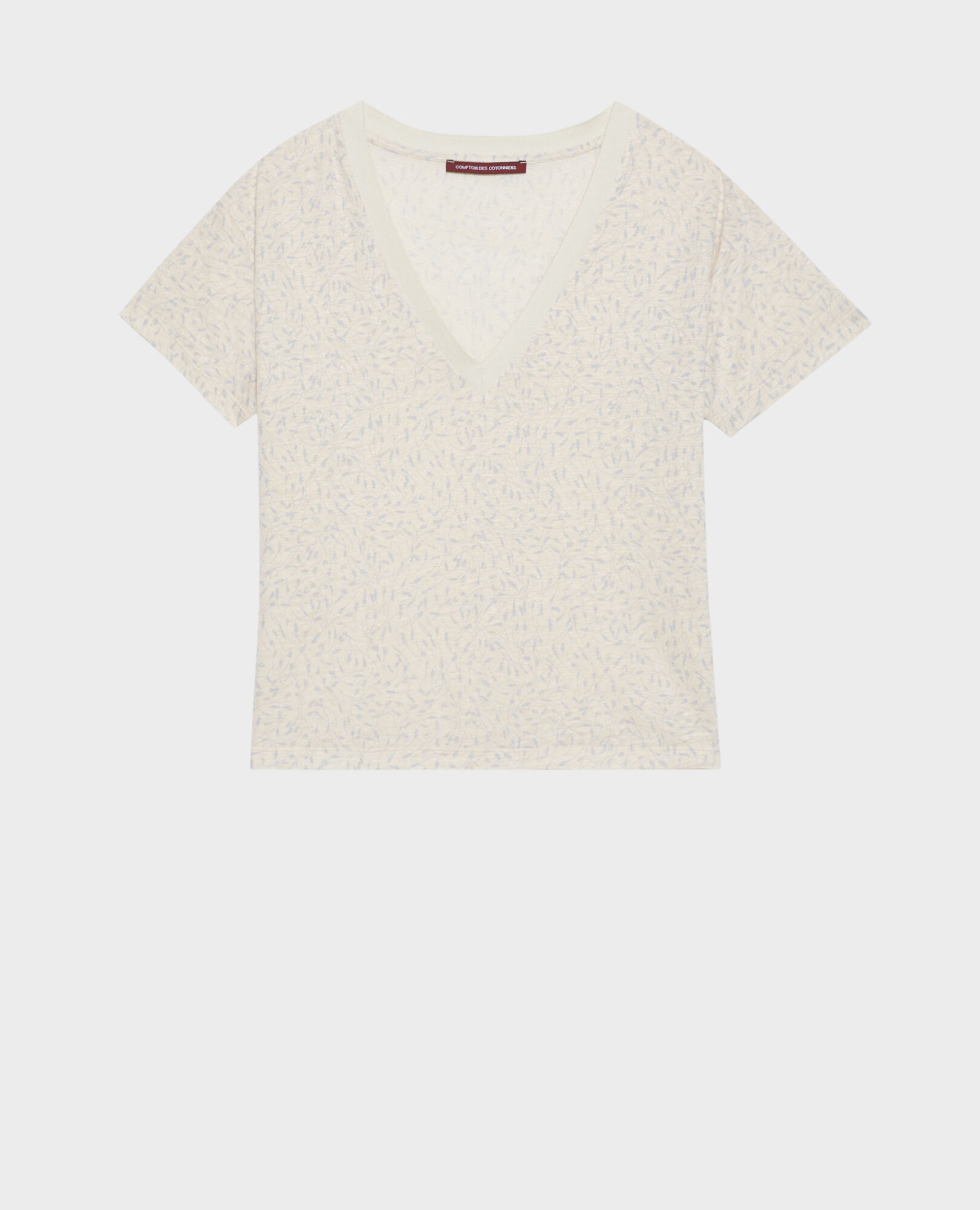 SARAH - Linen V-neck t-shirt 91 print white 2ste338f05