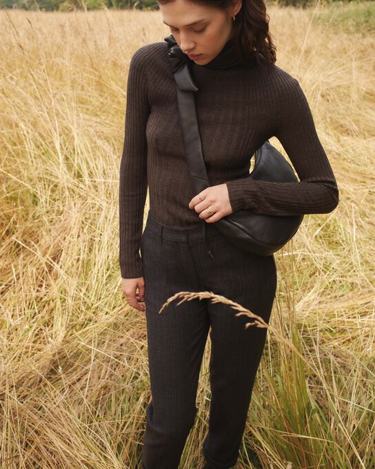Merino wool blend roll neck jumper A340 BROWN CHINÉ KNIT