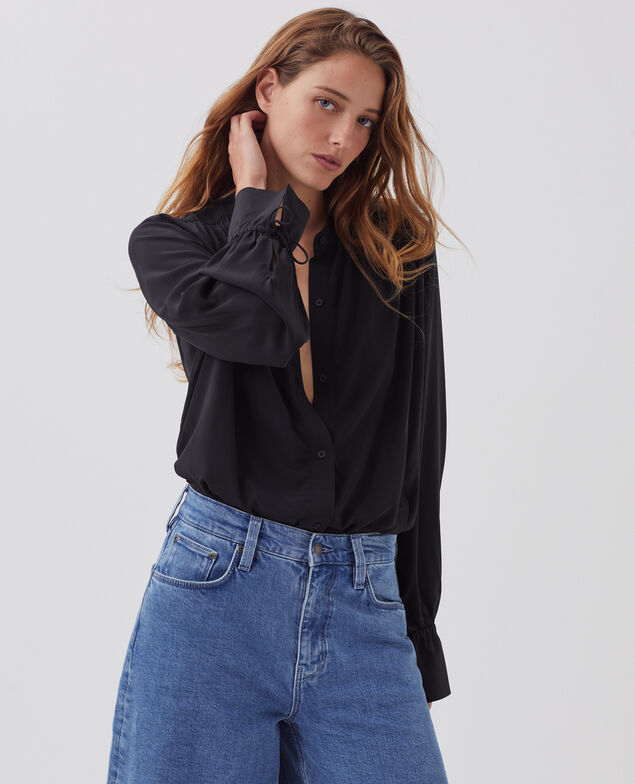 Long-sleeve silky shirt H695 night sky