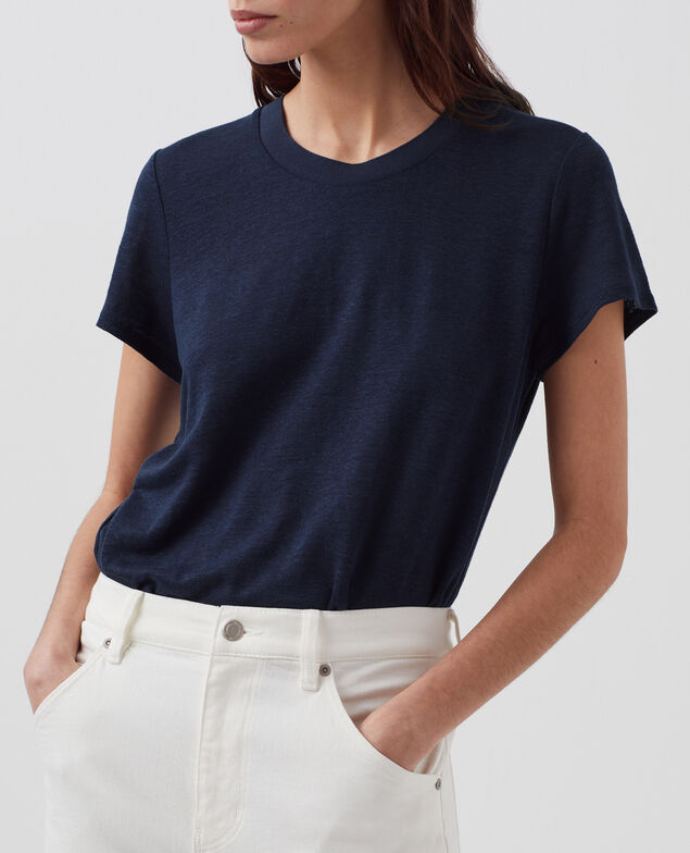 AMANDINE -  Linen round neck t-shirt H695 night sky