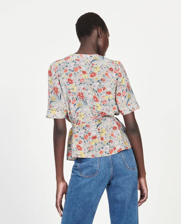  Floral silk wrap blouse Print eden cream