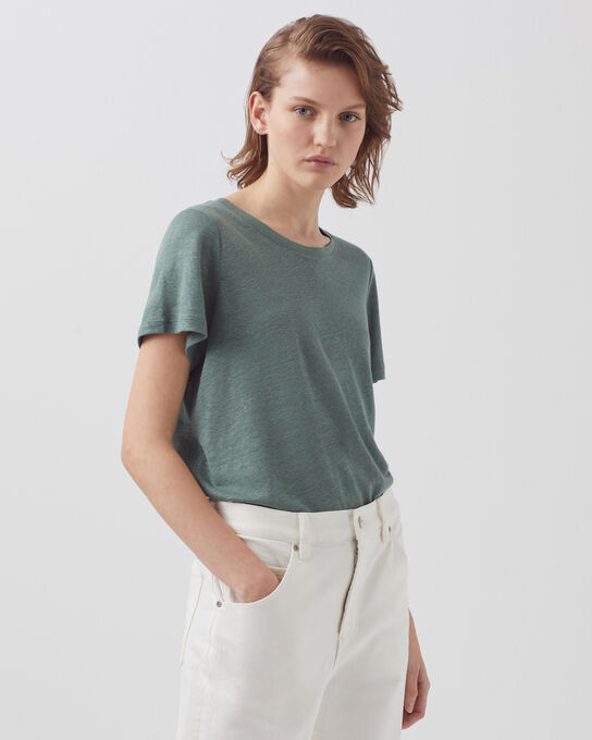 AMANDINE - linen round neck t-shirt 0381 DARK FOREST