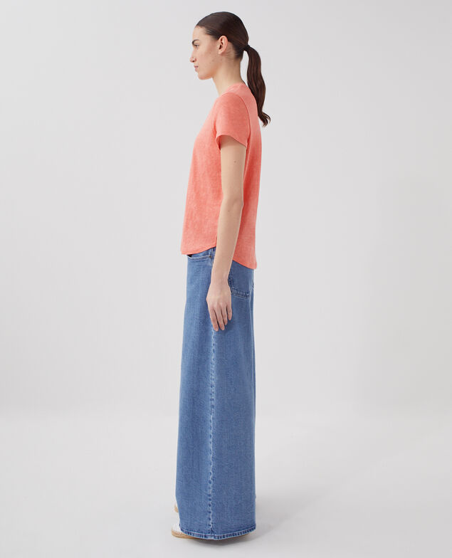 SARAH - Linen V-neck t-shirt U120 pink