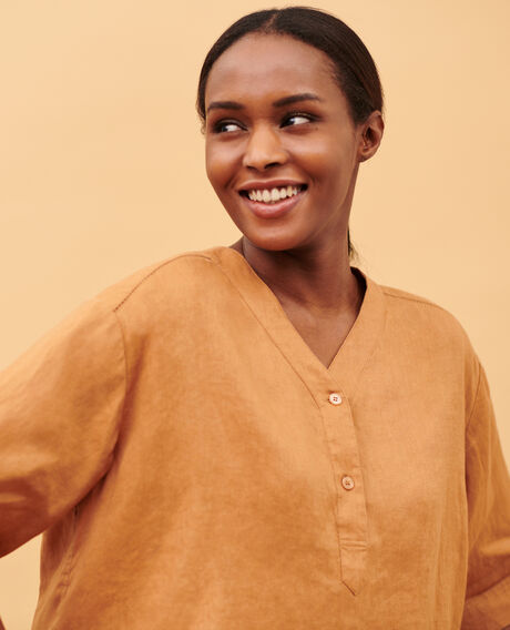Loose linen tunic 0320 almond brown 3sbl168f04