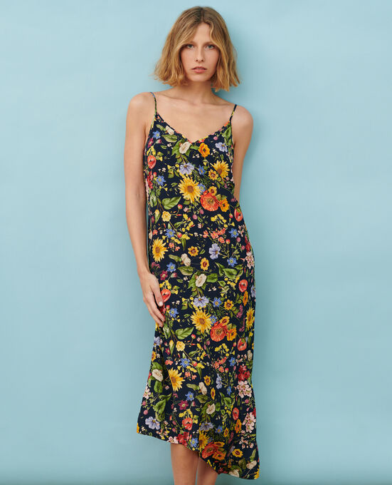 Silky asymmetric dress 0684 NAVY HERBIER