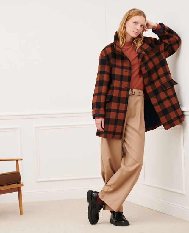 Wool blend short coat 8861 29 darkorange check