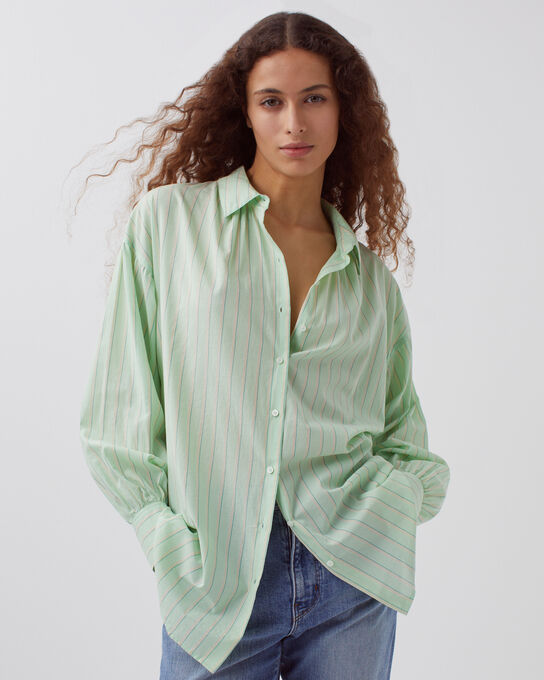 Cotton tunic shirt 0511 GREEN STRIPE