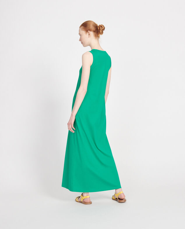 Long cotton V-neck dress Golf green