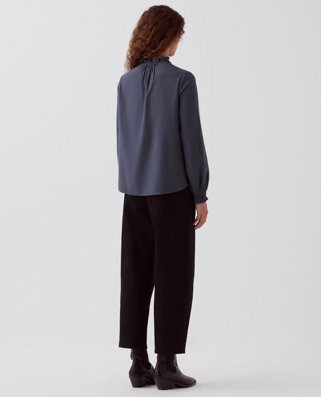 Ruffle neck blouse I083 odyssey gray