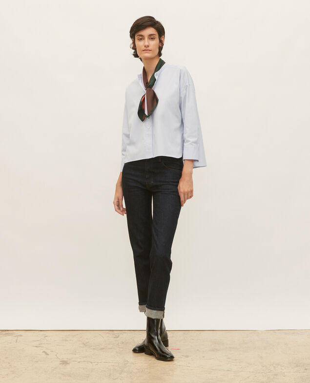 Collarless shirt in cotton poplin Heather
