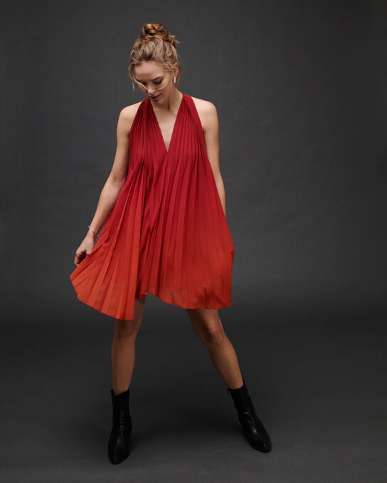 Silky pleated dress A151 FADED RED