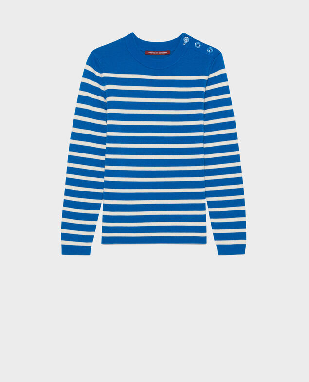 MADDY - Striped merino wool jumper 84 stripe blue Liselle