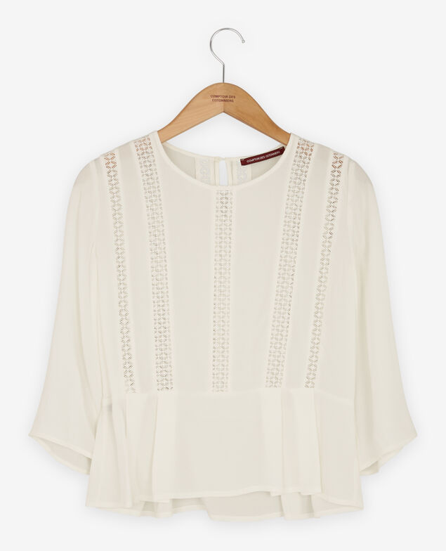 Peplum blouse with lace Off white