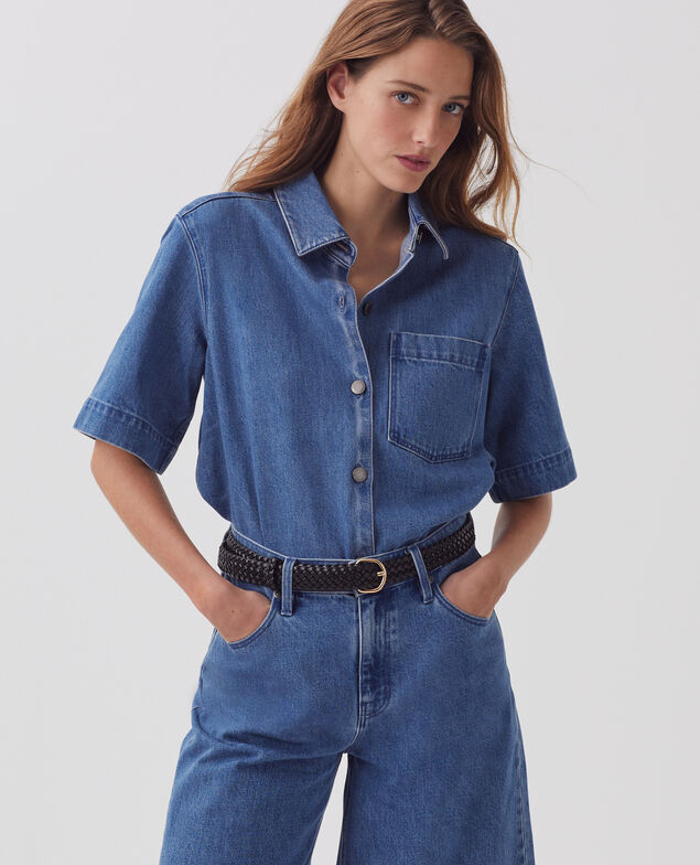 Cotton denim shirt J621 light blue