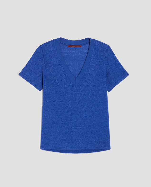 SARAH - Linen V-neck t-shirt H660 sodalite blue