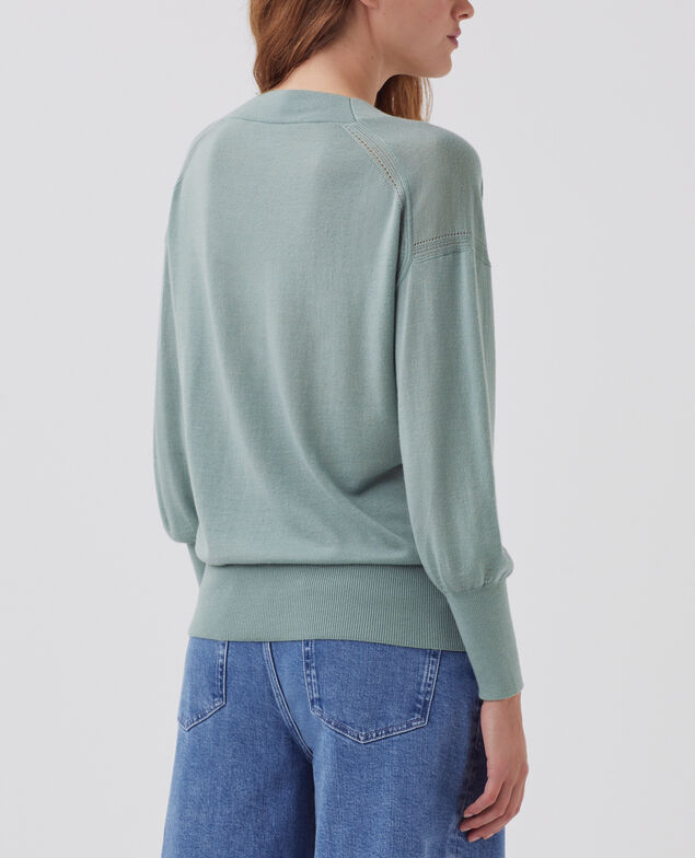 Wool and silk V-neck jumper J620 slate blue