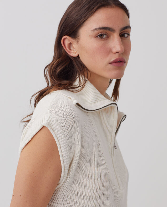 Half-zip sleeveless linen jumper H303 white swan