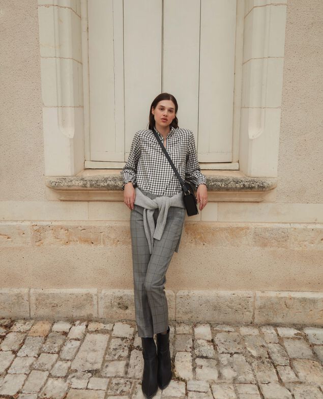 MARGUERITE - Wool cigarette trousers A030 grey check 3wpa107w04