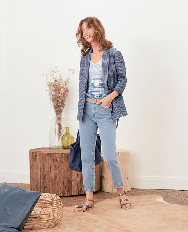 Linen vest top Tie&dye washed blue