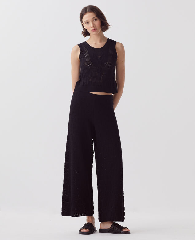 Textured cotton crochet wide leg trousers H091 black beauty