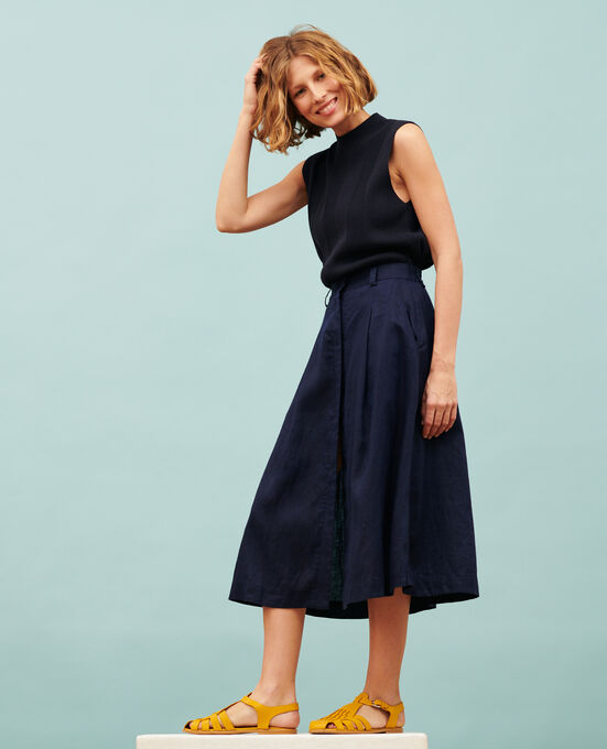 Linen midi skirt 68 BLUE