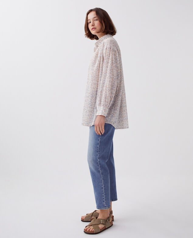 Pleated cotton blouse H613 fleurette blue