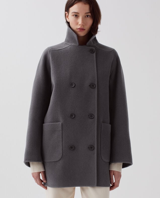 Mid-length double face coat U060 gray