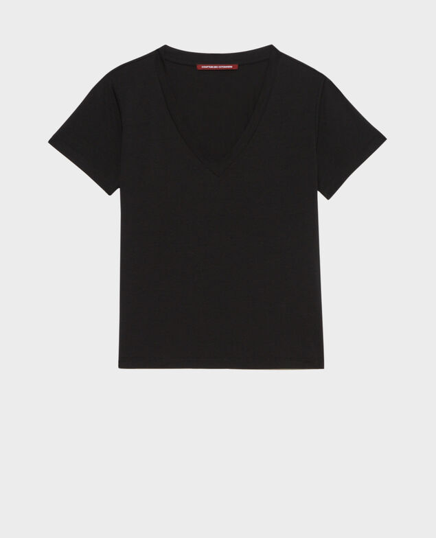 LÉA - Loose V-neck t-shirt Black beauty Paberne