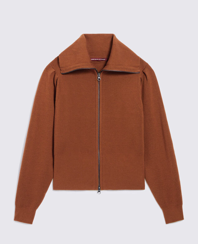 Zip-up merino wool cardigan I360 brown