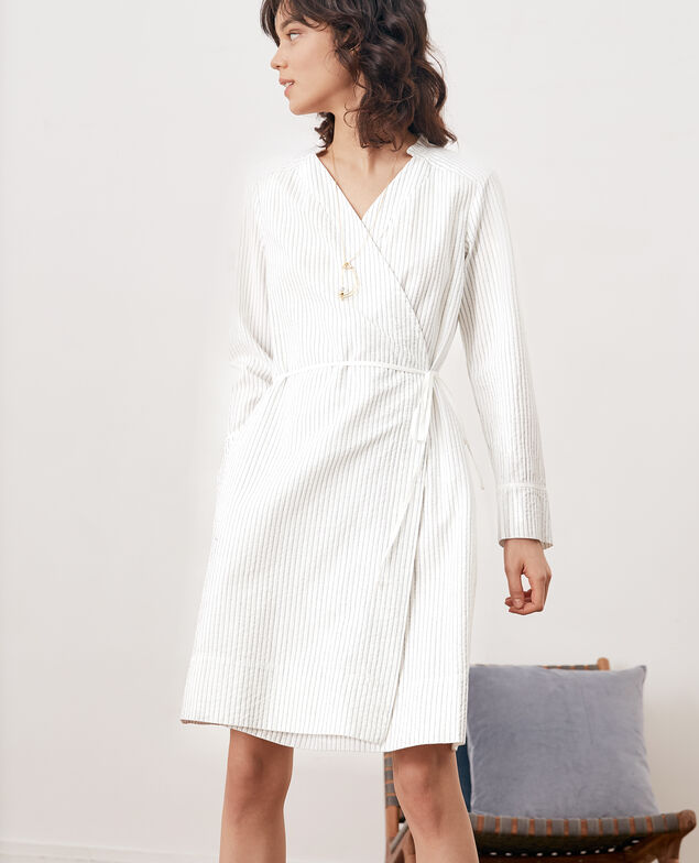 Striped wrapover dress Off white/navy stripes