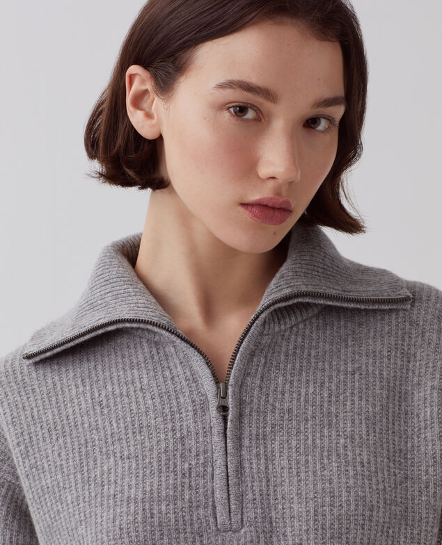 Half-zip wool jumper U020 light gray