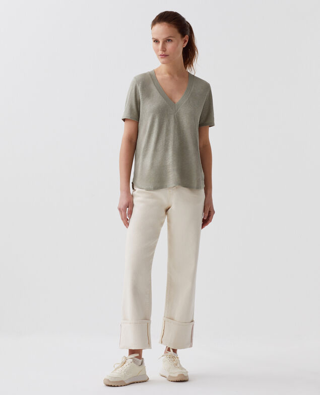 SARAH - Linen V-neck t-shirt H050 vetiver