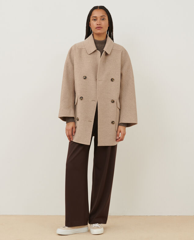 Double-faced wool and cashmere pea coat A304 natural