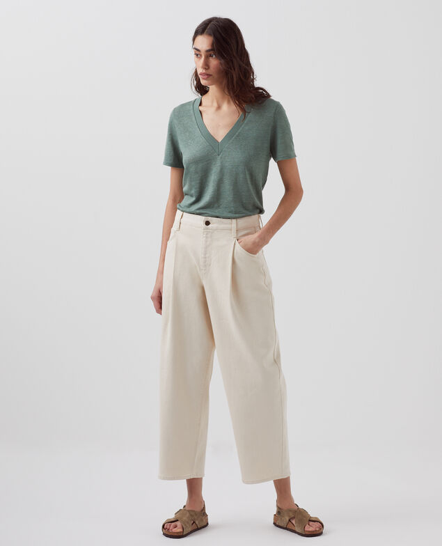 SARAH - Linen V-neck t-shirt H542 darkforest