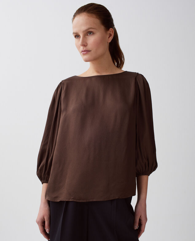 Floaty 3/4-length sleeve blouse I390 coffee bean