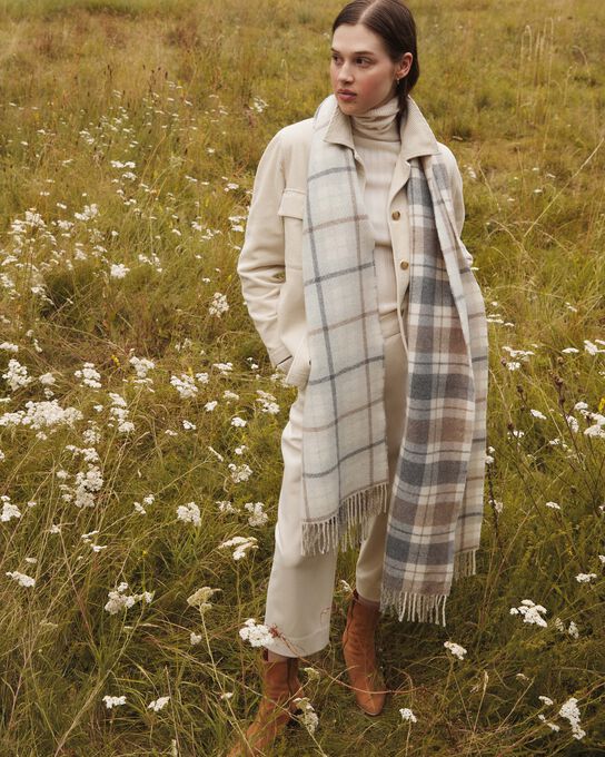 Wool blend scarf A007 WHITE CHECK