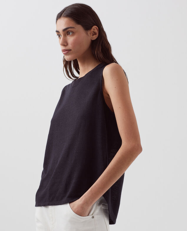 MARCELLE - Linen tank top H091 black beauty