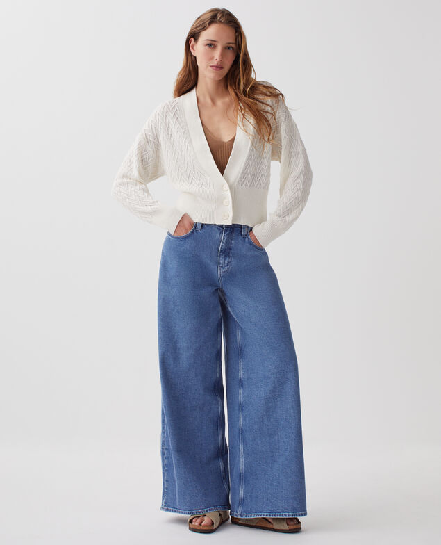 Linen V-neck cardigan H303 white swan