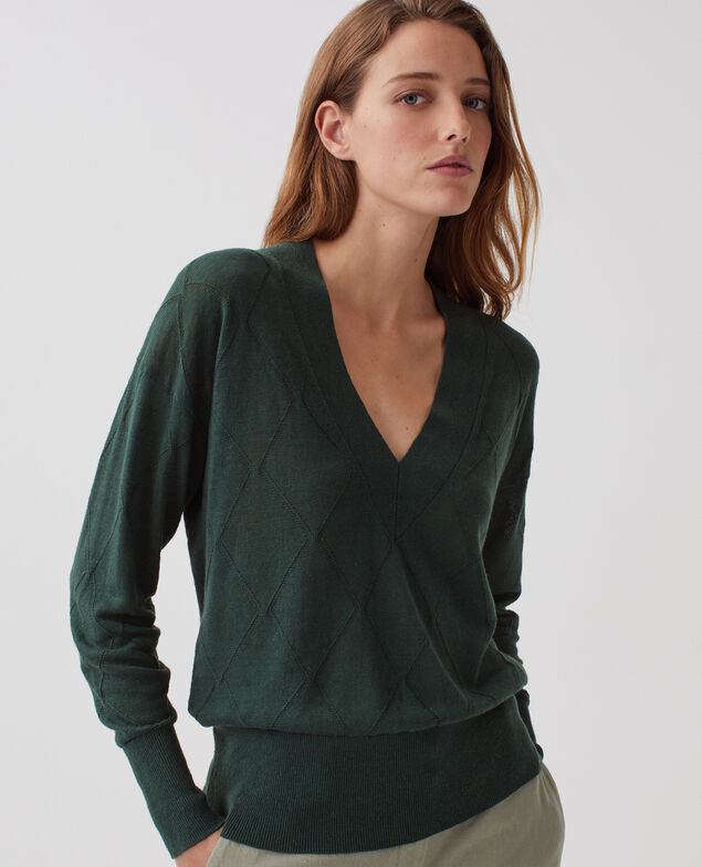 Long-sleeve V-neck jumper J590 spruce green