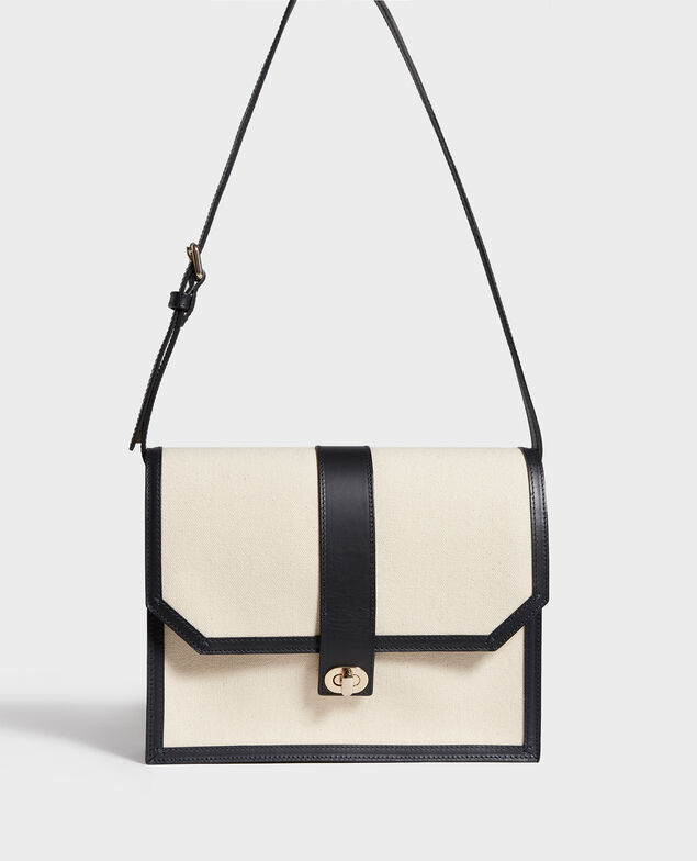 Canvas and leather flap bag Gardenia maritime blue
