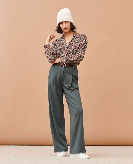 YVONNE - Wide pleated trousers 8817 58 DARKGREEN
