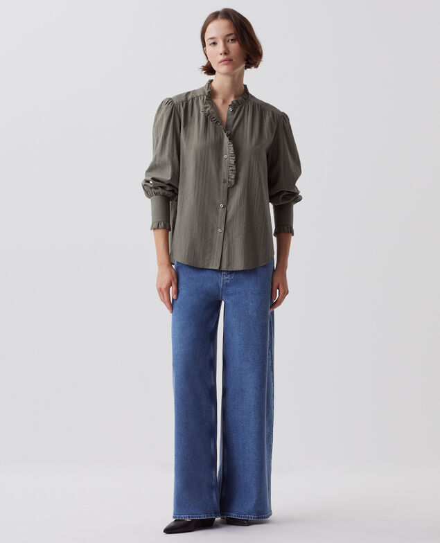 Long-sleeve cotton shirt J560 basil dark green
