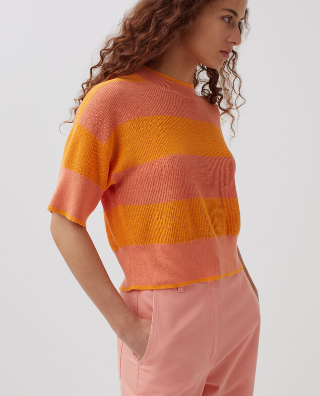 Short-sleeve cropped linen jumper