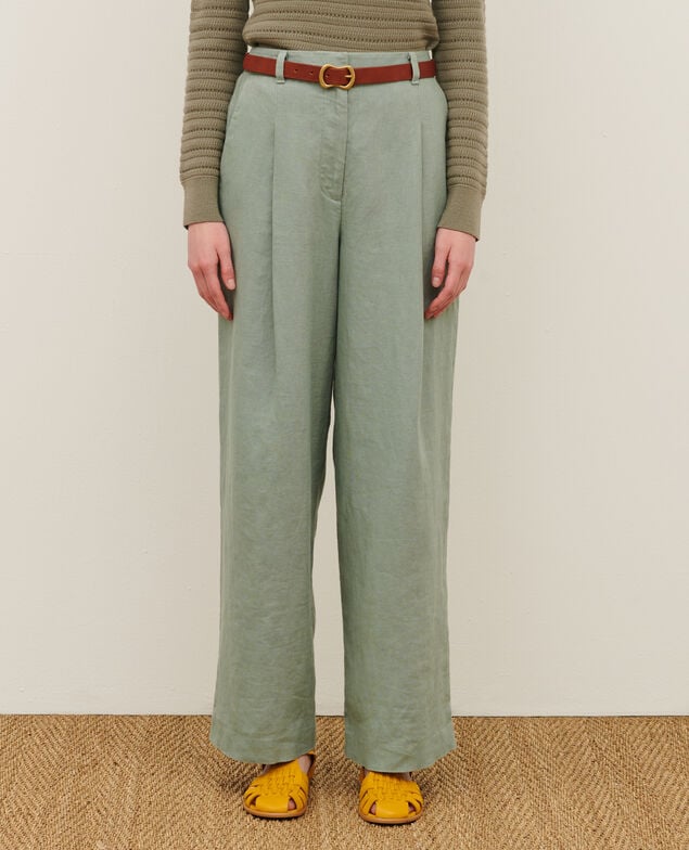 YVONNE - Wide linen trousers 07 gray