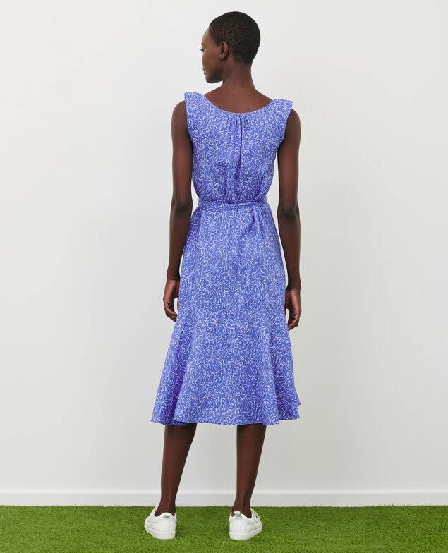 Flared linen dress 91 print blue